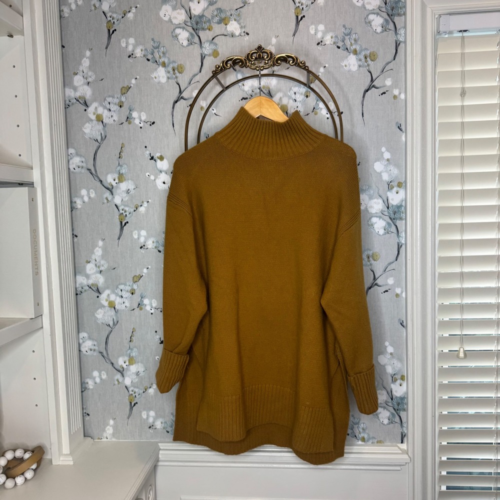 H&M Mustard Yellow Mock Neck Oversized Wool Blend Knit Sweater P/N 0992208 8 M